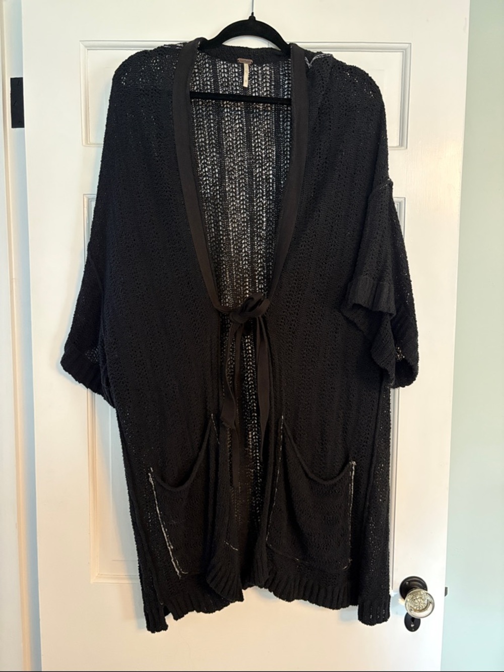 Free People Black Open Knit Cardigan with Tie